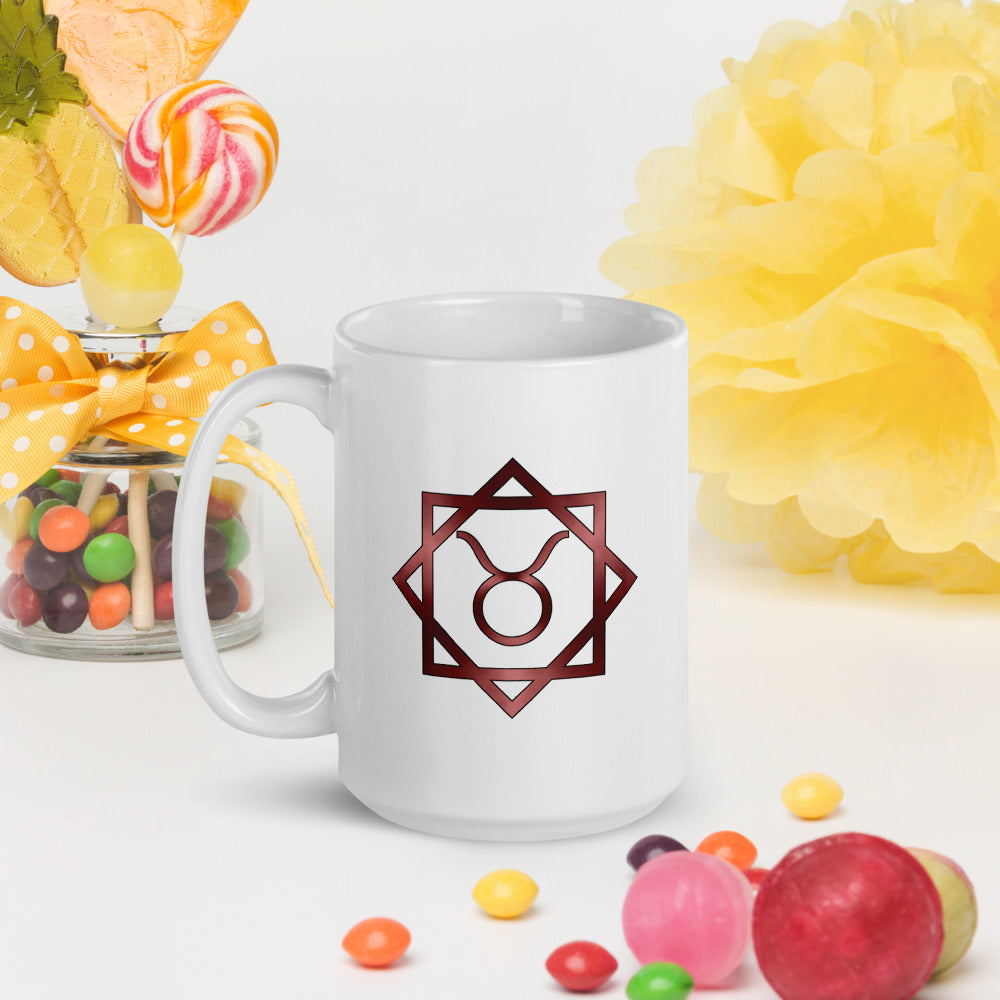 Metallic Zodiac Double-Box - Crimson Taurus - White glossy mug