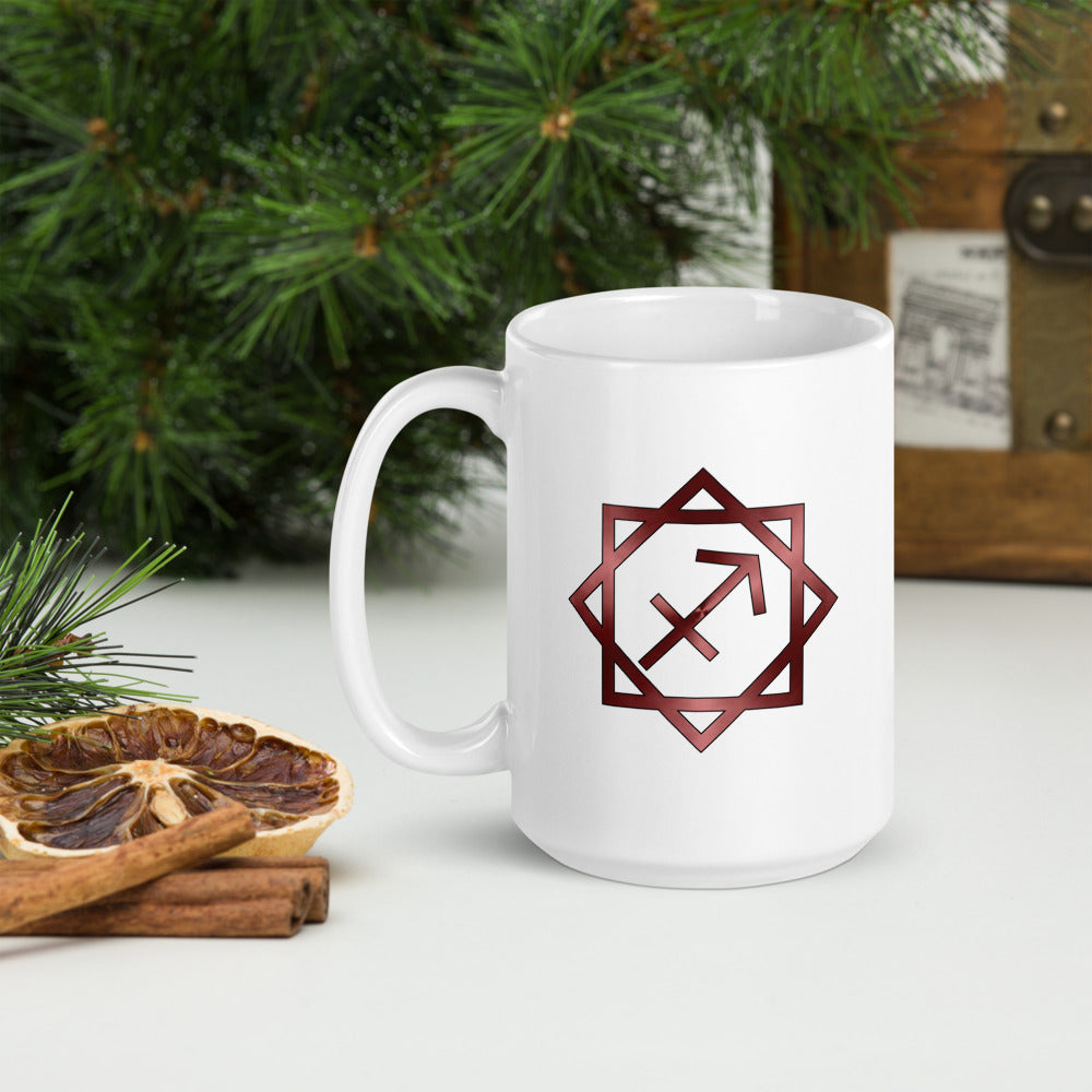 Metallic Zodiac Double-Box - Crimson Sagittarius - White glossy mug