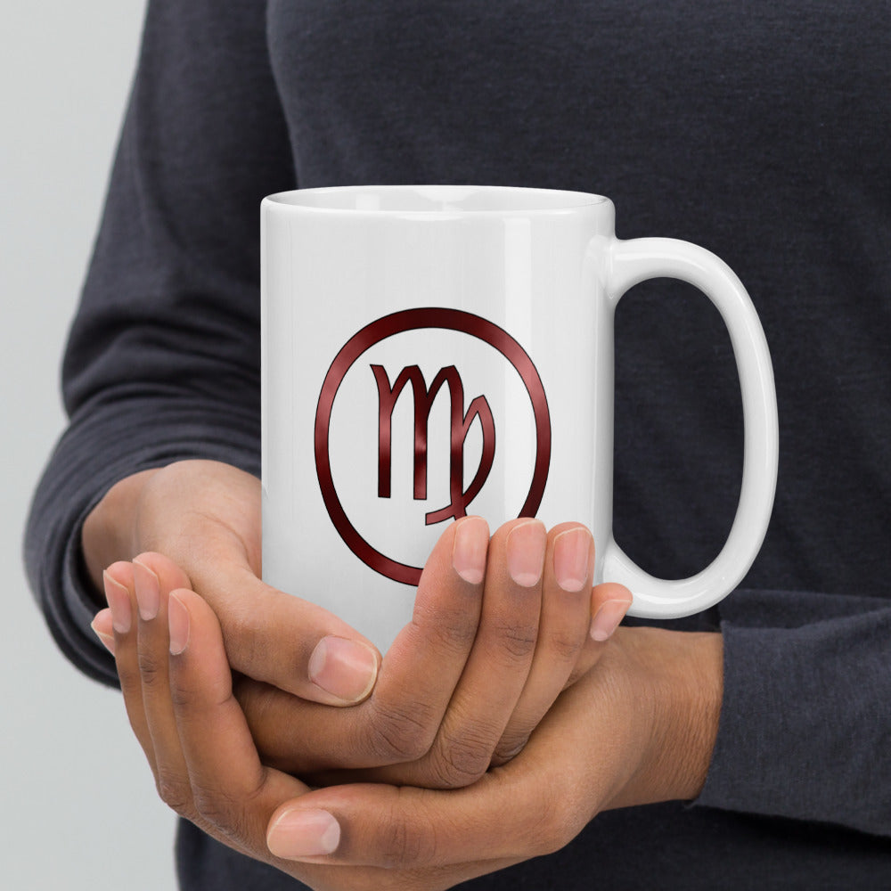 Metallic Zodiac Circle - Crimson Virgo - White glossy mug