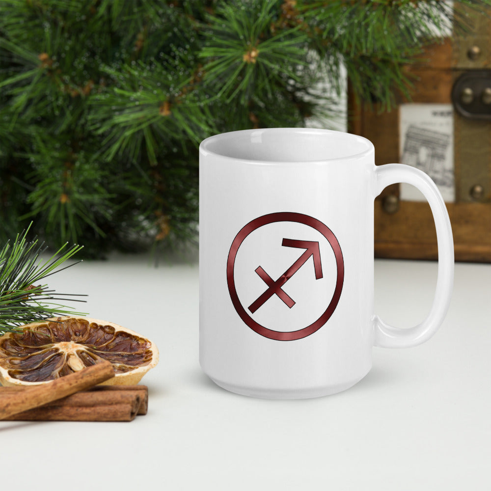 Metallic Zodiac Circle - Crimson Sagittarius - White glossy mug