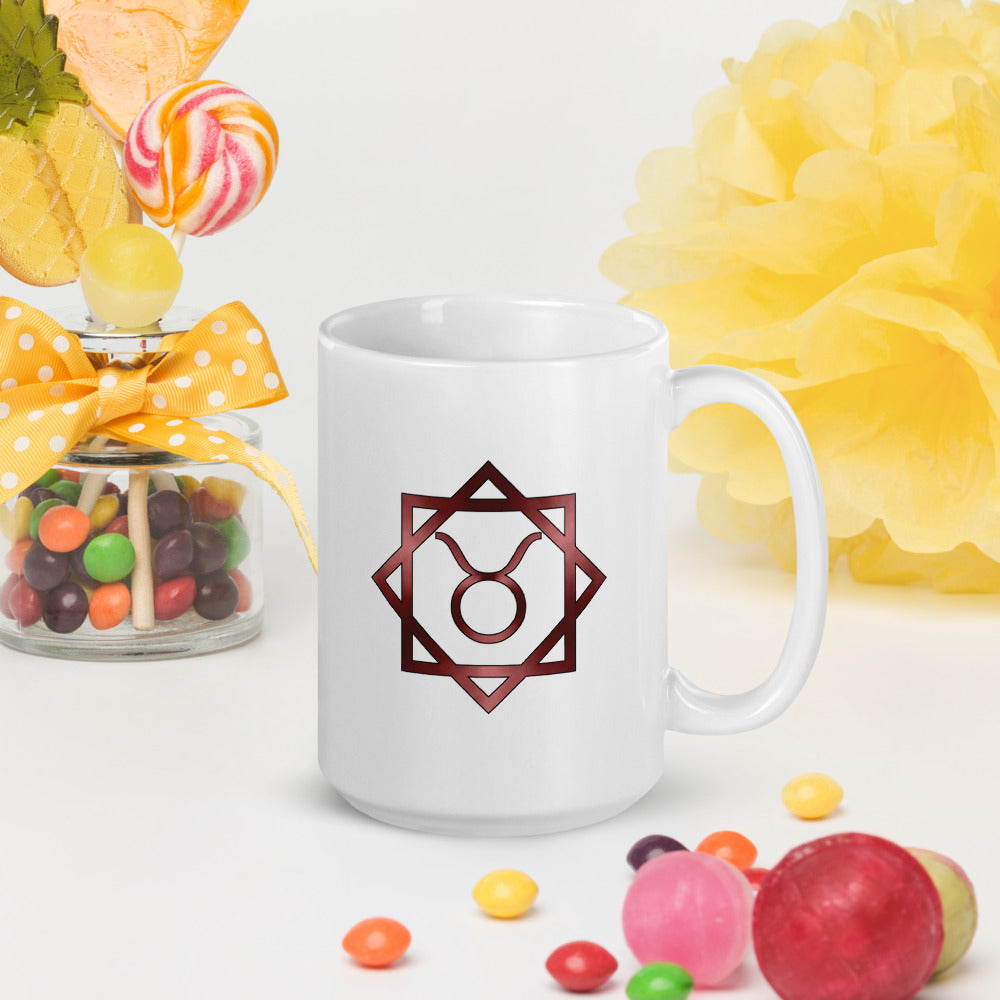 Metallic Zodiac Double-Box - Crimson Taurus - White glossy mug
