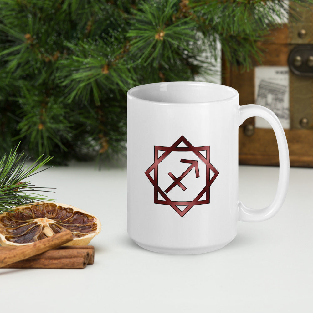 Metallic Zodiac Double-Box - Crimson Sagittarius - White glossy mug