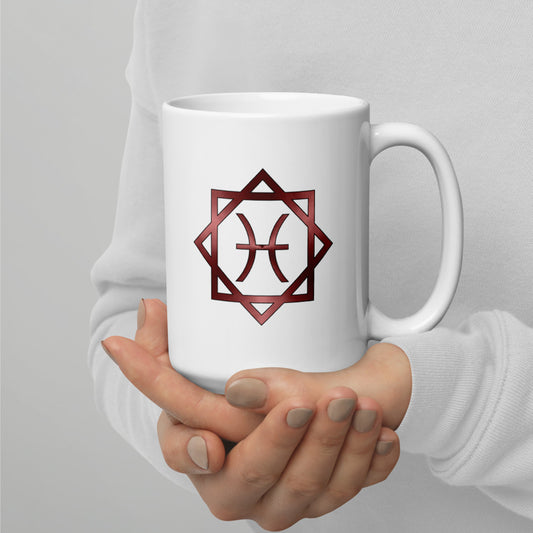 Metallic Zodiac Double-Box - Crimson Pisces - White glossy mug