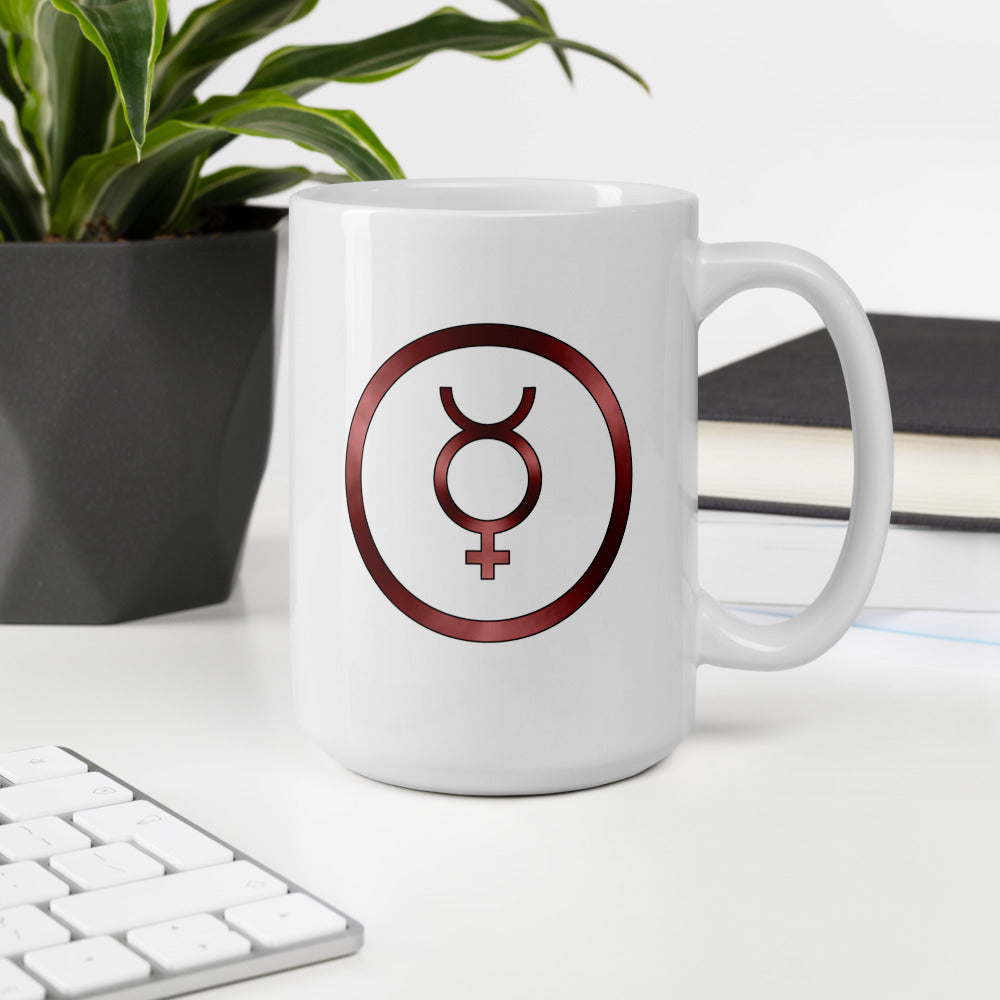 Metallic Zodiac Circle - Crimson Mercury - White glossy mug