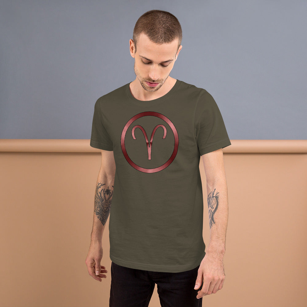 Metallic Zodiac Circle - Crimson Aries - Short-Sleeve Unisex T-Shirt