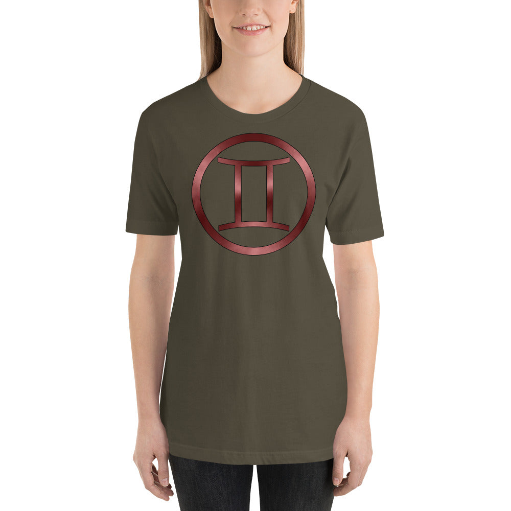 Metallic Zodiac Circle - Crimson Gemini - Short-Sleeve Unisex T-Shirt