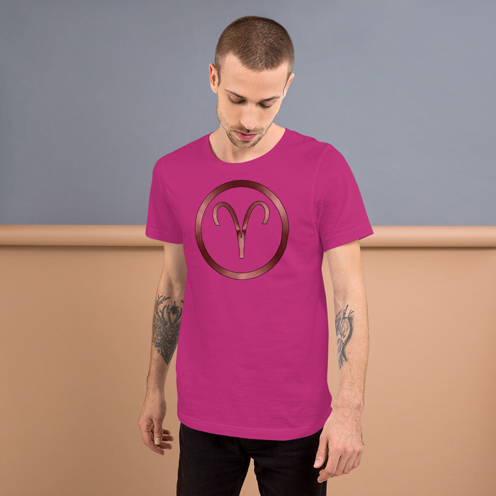 Metallic Zodiac Circle - Crimson Aries - Short-Sleeve Unisex T-Shirt