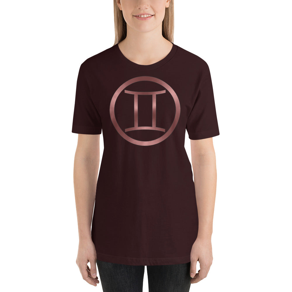 Metallic Zodiac Circle - Crimson Gemini - Short-Sleeve Unisex T-Shirt