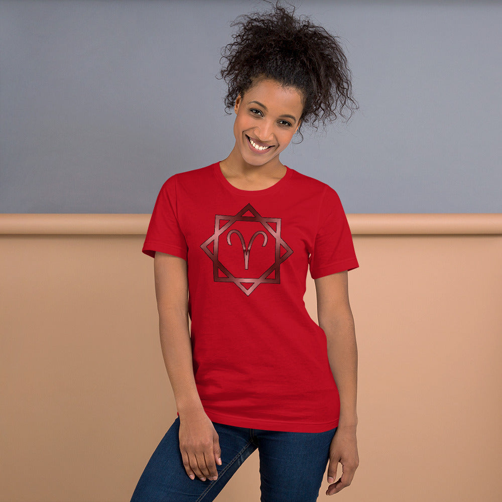 Metallic Zodiac Double-Box - Crimson Aries - Short-sleeve unisex t-shirt
