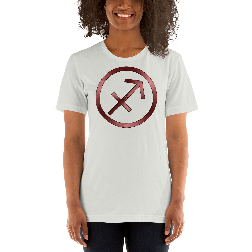 Metallic Zodiac Circle - Crimson Sagittarius - Short-sleeve unisex t-shirt
