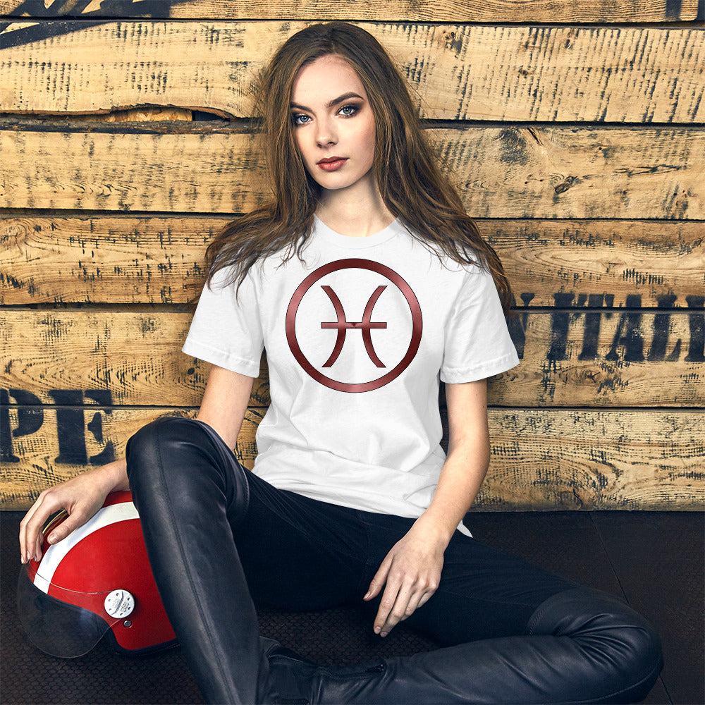 Metallic Zodiac Circle - Crimson Pisces - Short-sleeve unisex t-shirt