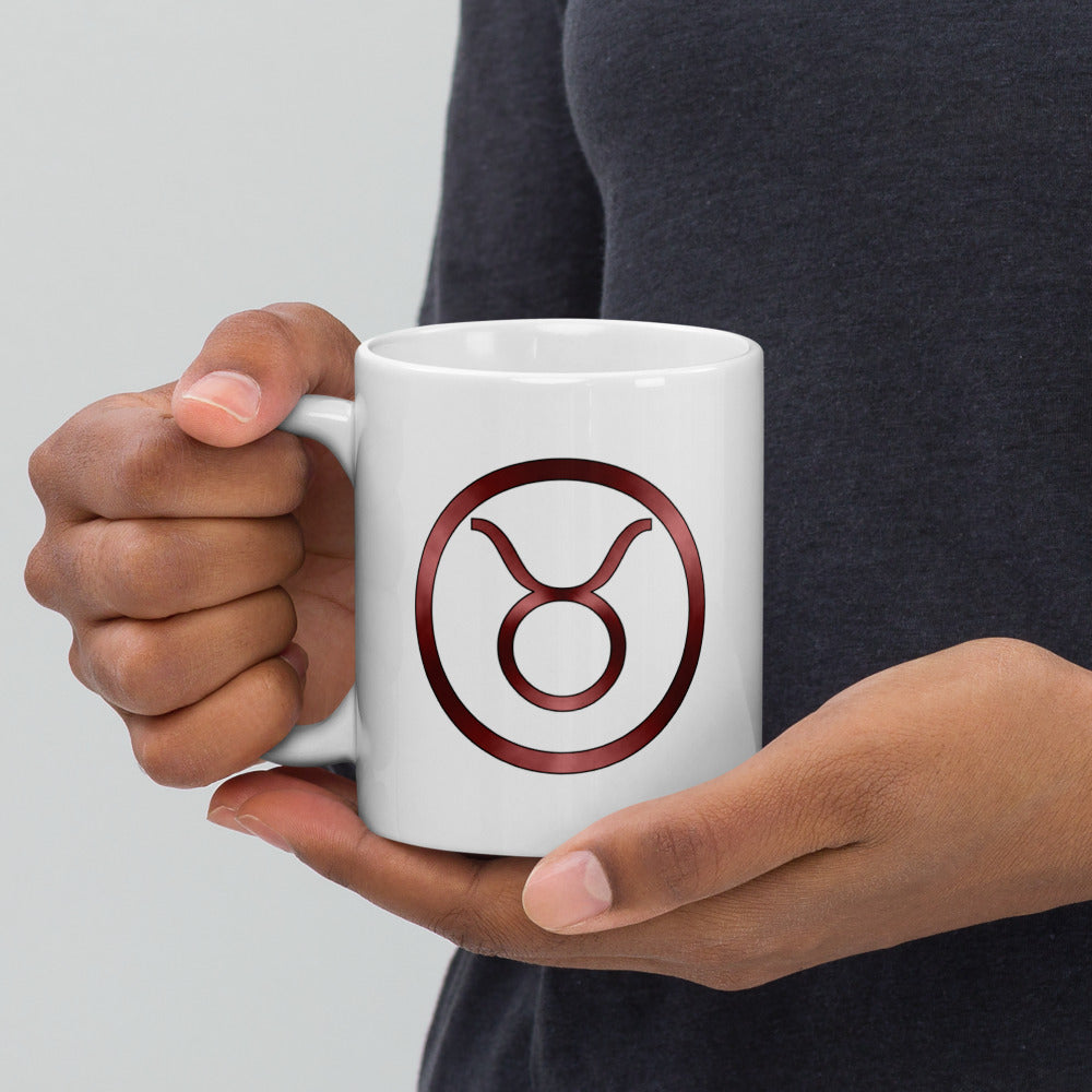 Metallic Zodiac Circle - Crimson Taurus - White glossy mug