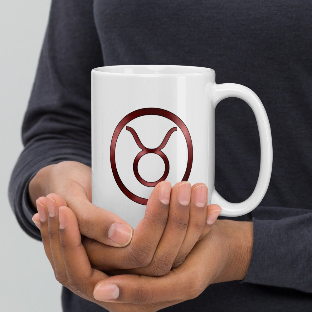 Metallic Zodiac Circle - Crimson Taurus - White glossy mug